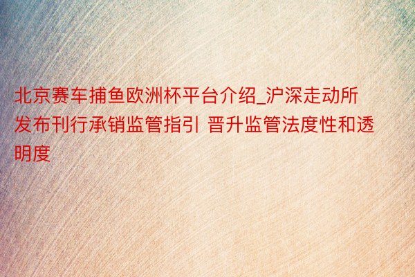 北京赛车捕鱼欧洲杯平台介绍_沪深走动所发布刊行承销监管指引 晋升监管法度性和透明度